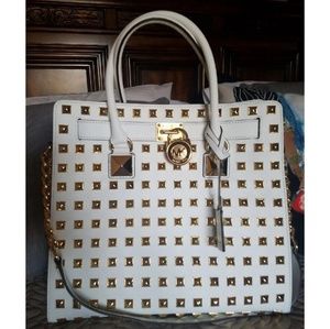 Michael Kors White Studded Leather Bag